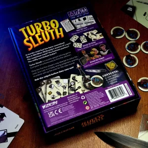 Turbo Sleuth Board Game, Murhamysteeripeli – EN Turbo Sleuth lautapeli takakansi